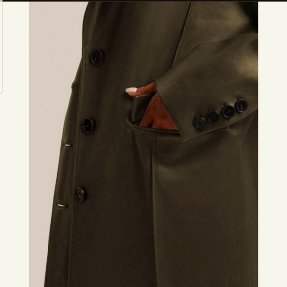 Faux Leather Trench Coat with Pinched Pleats (Olive Green) - DEPT ANONYM - Picture 3 of 8